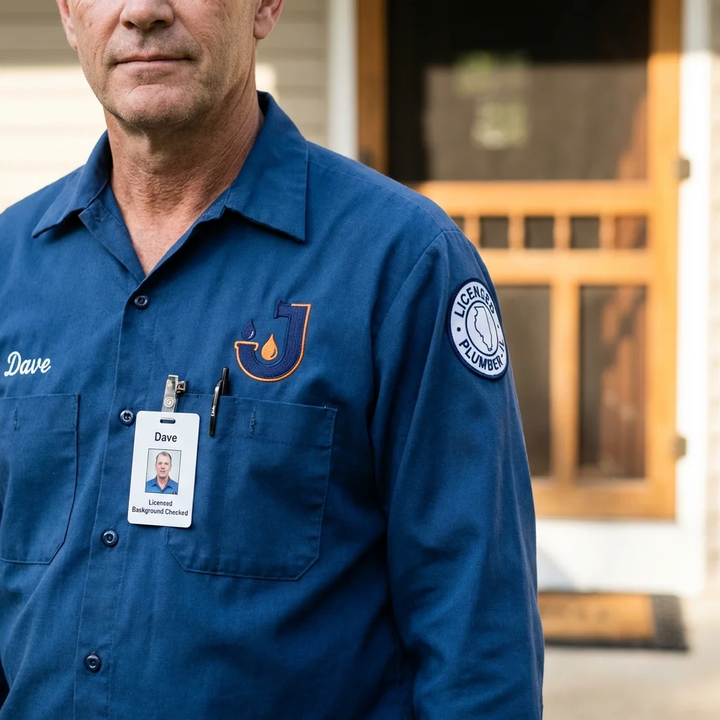 Licensed plumber showing ID badge in Dickeyville, WI