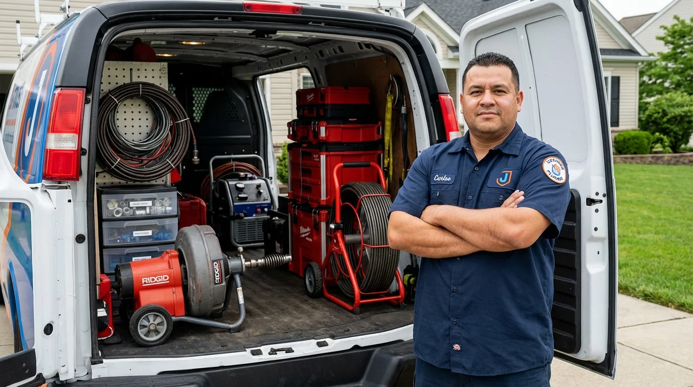 Professional drain cleaning equipment and Johns Plumbing LLC plumber in Dickeyville