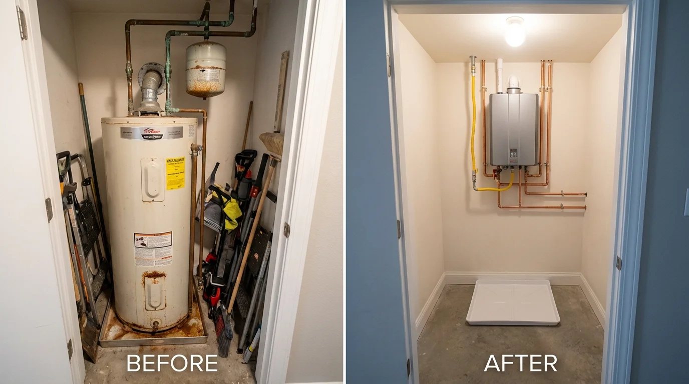 Tank water heater versus wall-mounted tankless unit comparison for Dickeyville, WI homeowners