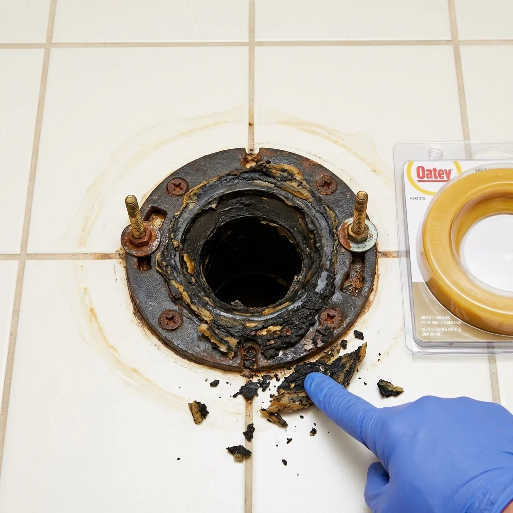 Failed wax ring showing water seepage at the base of a toilet in a Dickeyville, WI home